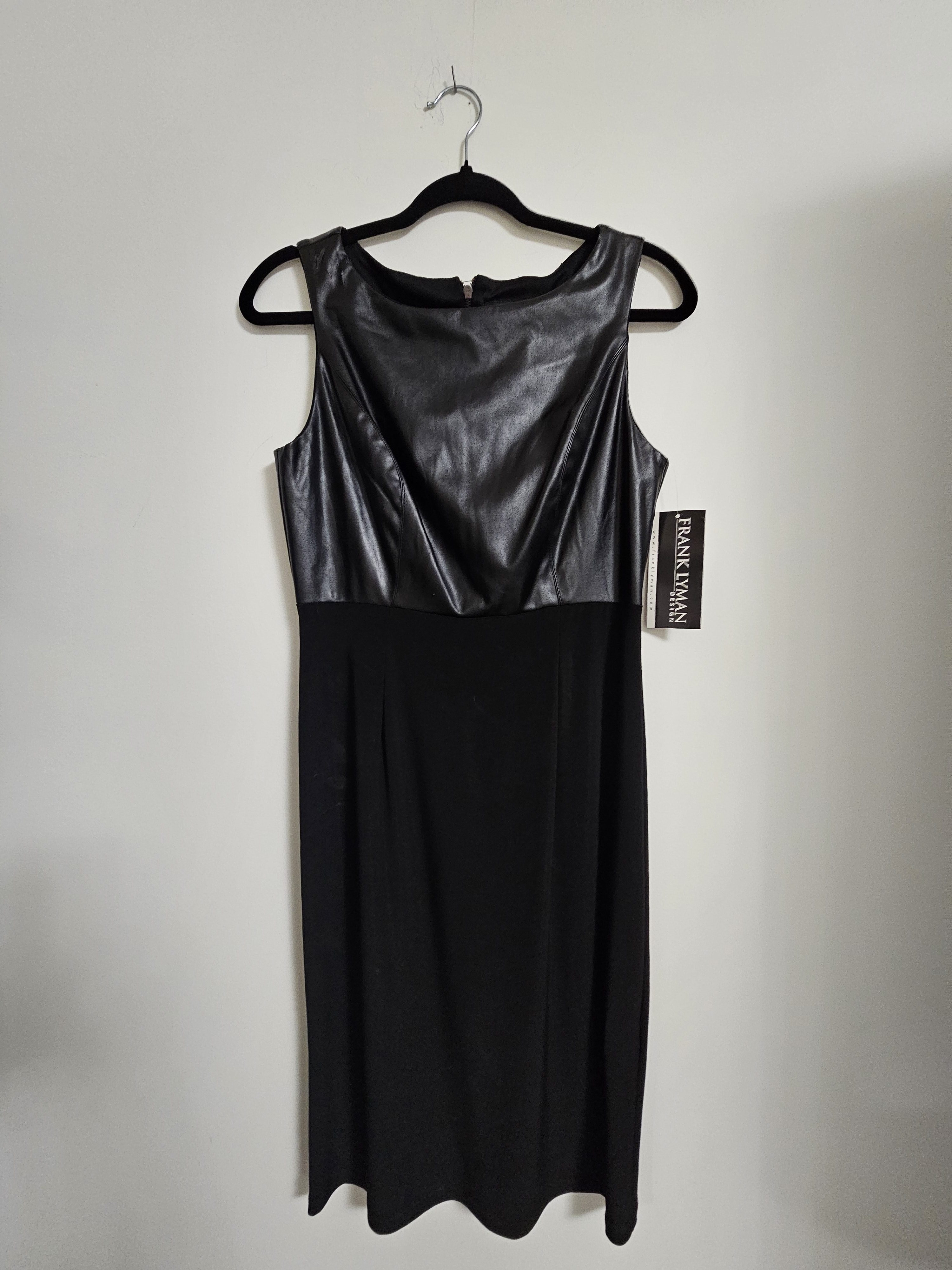 Frank Lyman Design Black Faux-Leather Bodice Knit Midi Dress